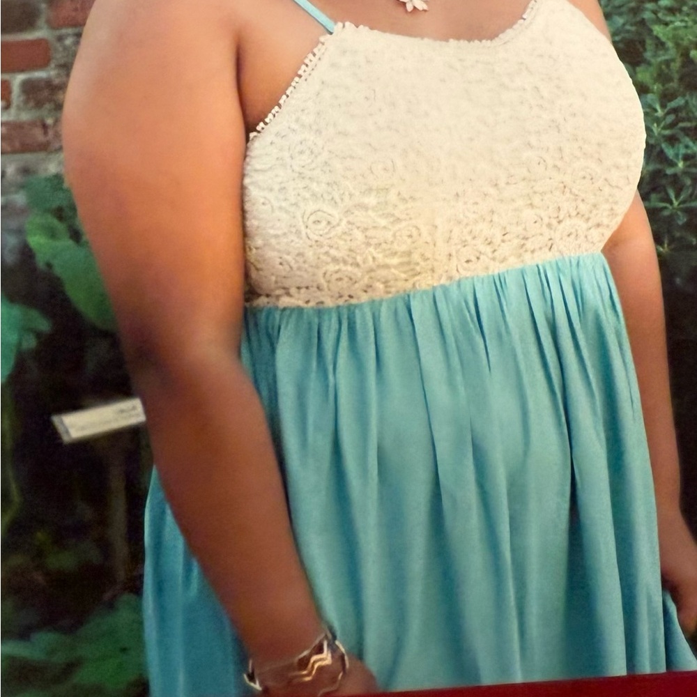 Lace Top Blue Dress